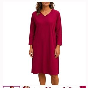 Eileen Fisher Fuchsia V Neck Soft Cotten Blend Midi Dress - {S}